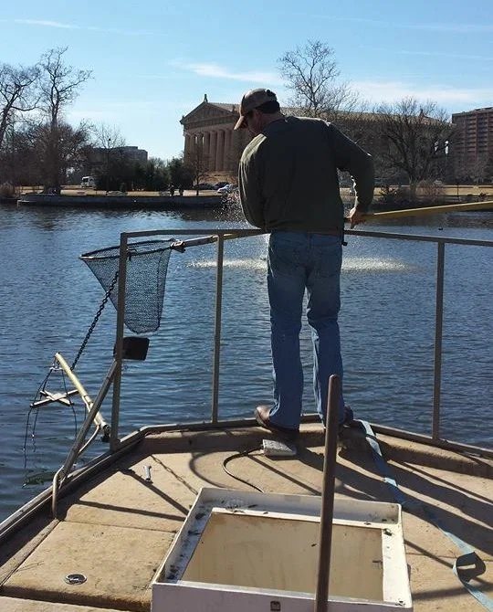 Electrofishing survey being run from the bow of the boat